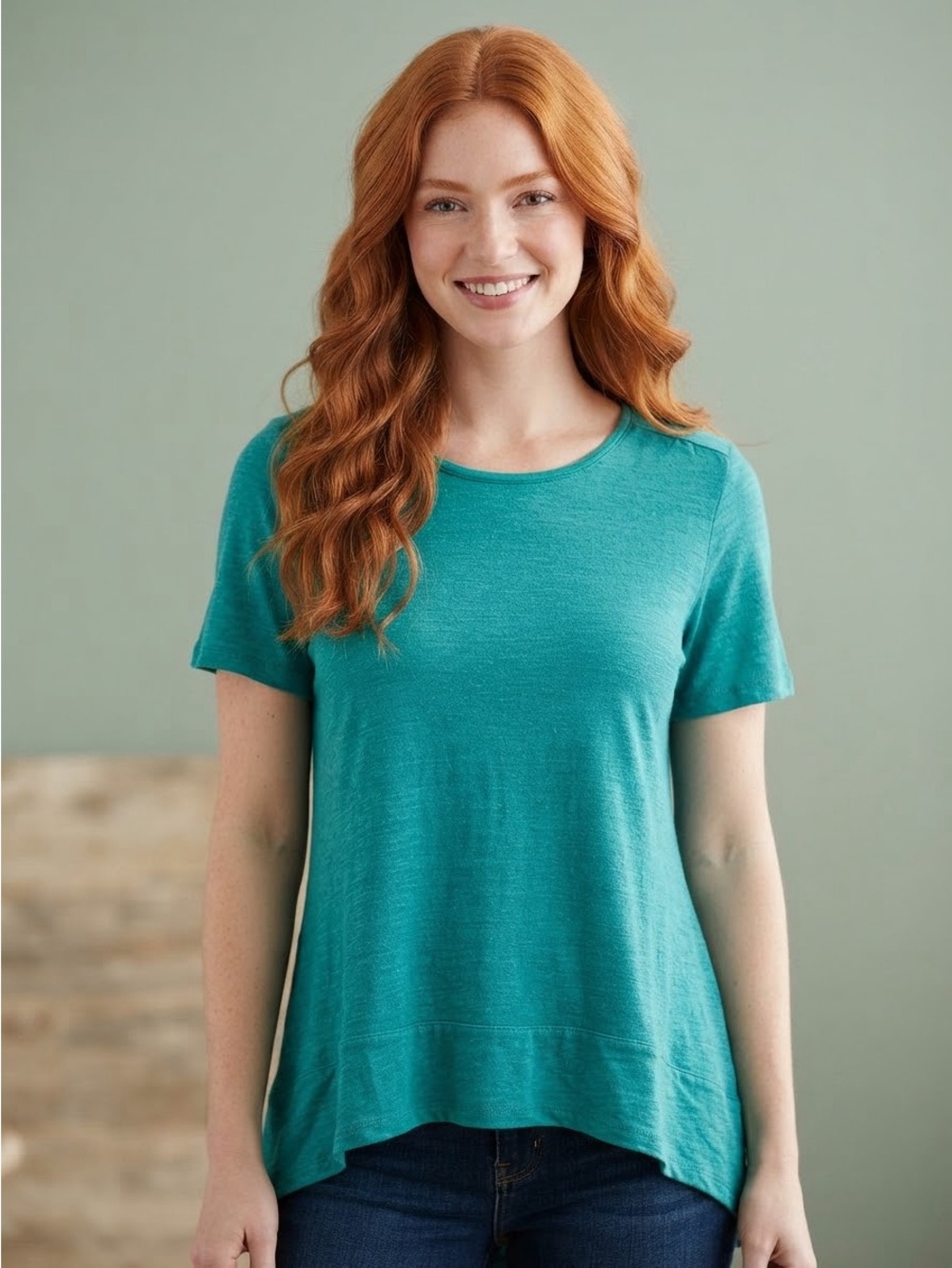 Chico short sleeve top - Women's Teal Short-Sleeve Swing Top 100% linen